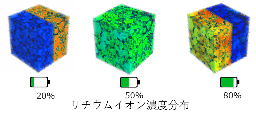 GeoDict リチウムイオン濃度分布 シミュレーション画像サンプル