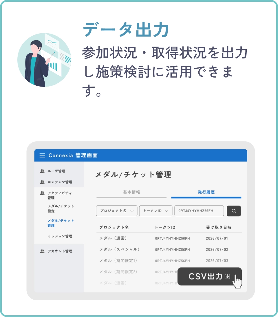 データ出力機能の説明（モバイル表示）