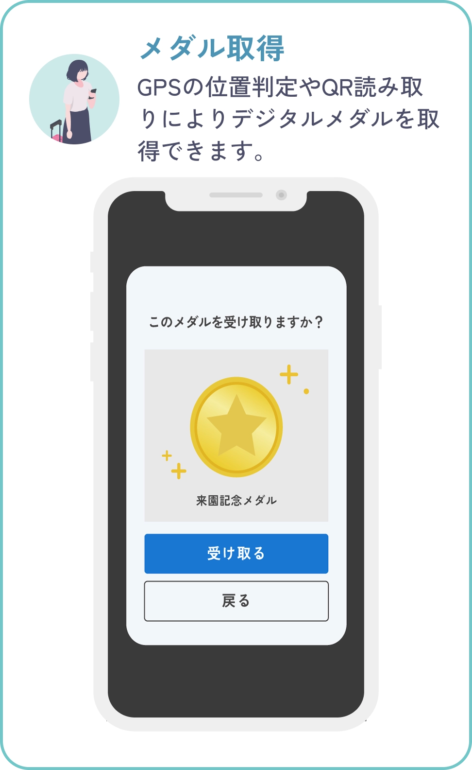 メダル取得機能の説明（モバイル表示）