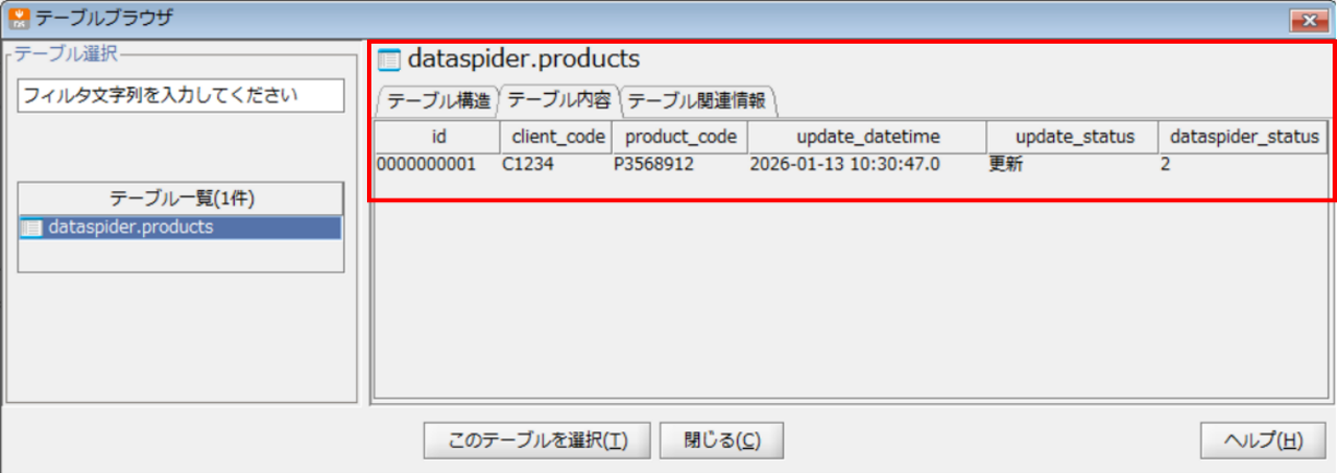 ステータスカラムが「2」となるようにレコードをUPDATE