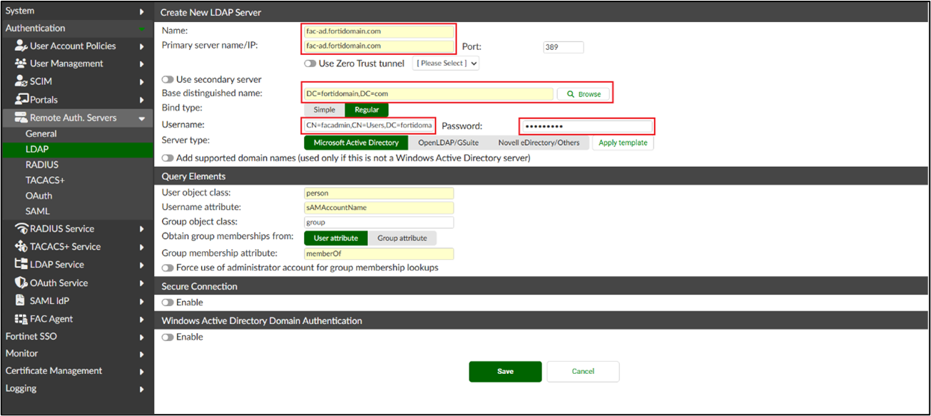 LDAPサーバーの登録
