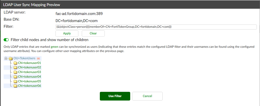 Test Filter確認画面