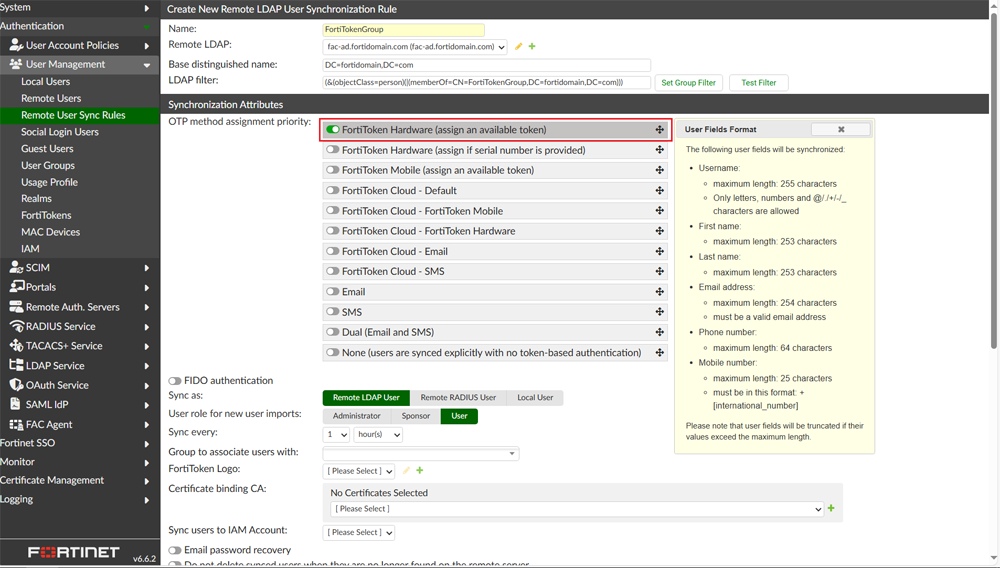 シンクロナイズド属性設定画面