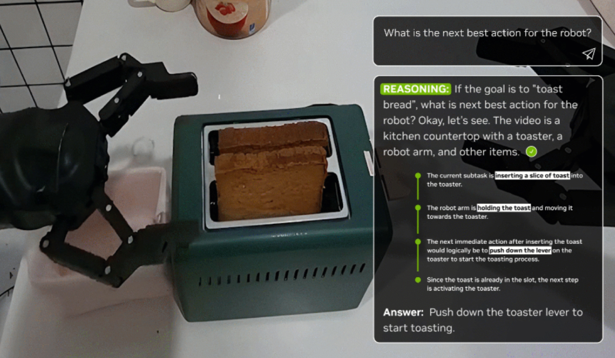 ロボットがパンをトースターに入れる様子(出典:NVIDIA)