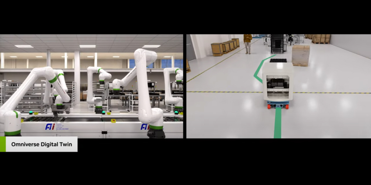 マニピュレータやAMRの開発の様子(出典:NVIDIA)