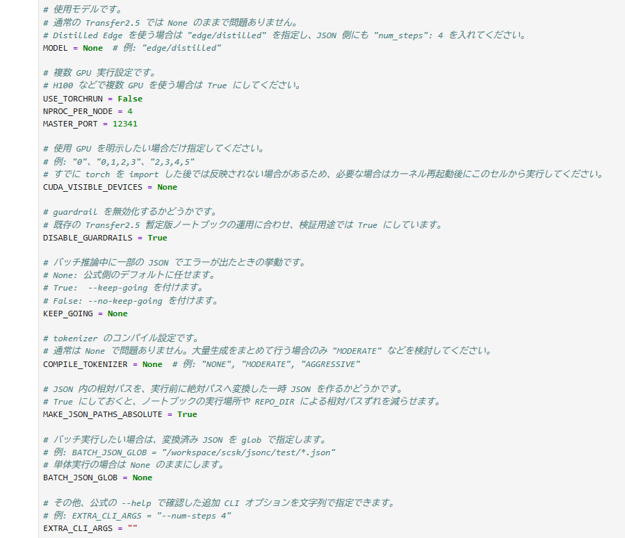 Notebookの実行オプション設定例